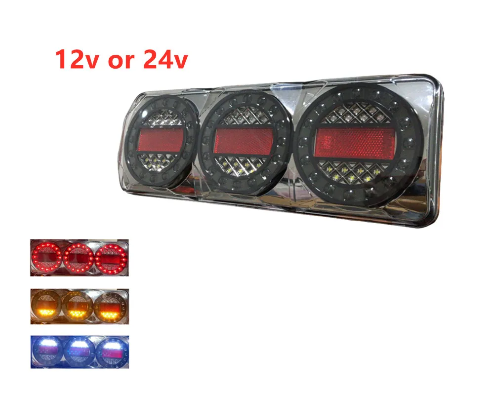 1x 12V Chrome LED Trailer Truck Tail Light 3 Combination Light Stop Reverse Turn Signal Rear Light 24v Lamp IP68 red amber white