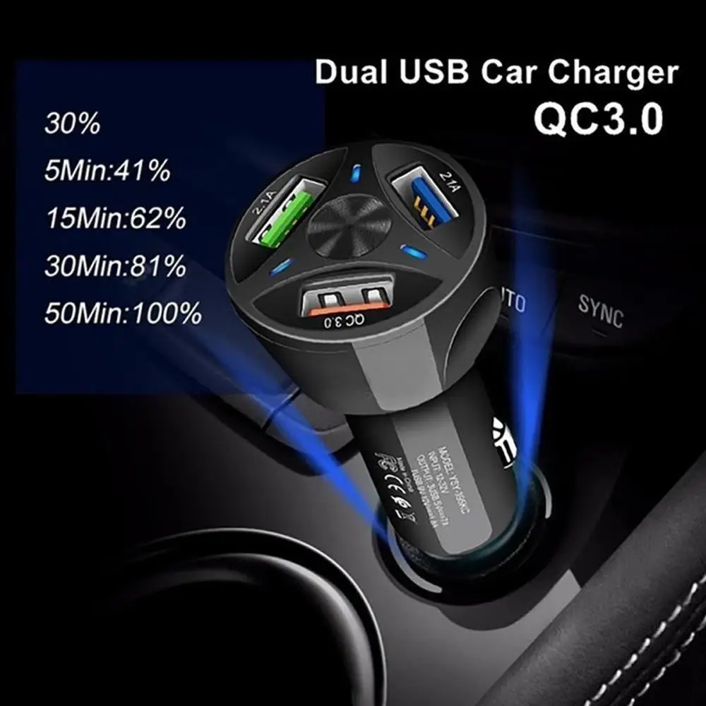 QC 3,0 2.1A три порта Быстрая зарядка Переходник USB для зарядки в машине для смартфона автомобиля высокой емкости планшета J4R1