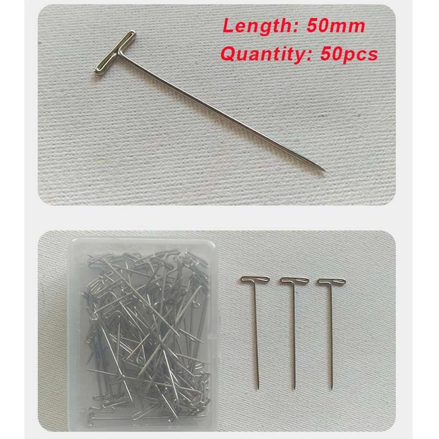 50pcs T-pins (32mm) For Wig On Foam Head Style T Pin Needle Brazilian  Indian Mannequin Head Type Sewing Hair Salon - Hook Needle - AliExpress