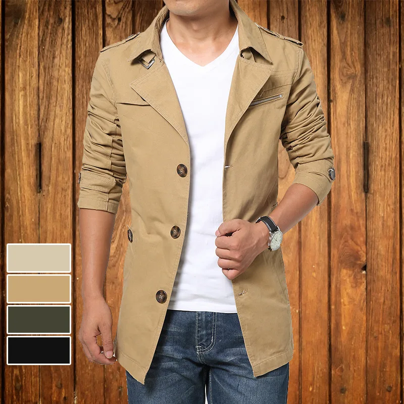 

Spring And Autumn Men Jacket Pure Cotton MEN'S Outerwear Mid-length Small Suit Plus-sized Casual Trench Coat 5793
