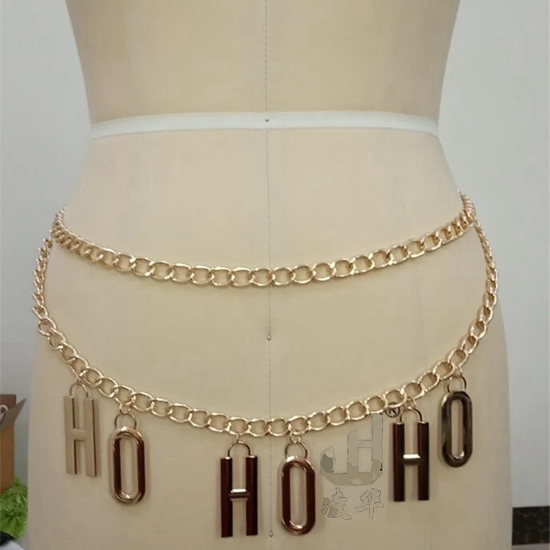 Ретро металлические ремни для женские ремни буквы Многослойные Длинные кисточкой для вечерние ювелирные изделия платье Талия цепь магнит для монет Ремни - Цвет: HOHOHO