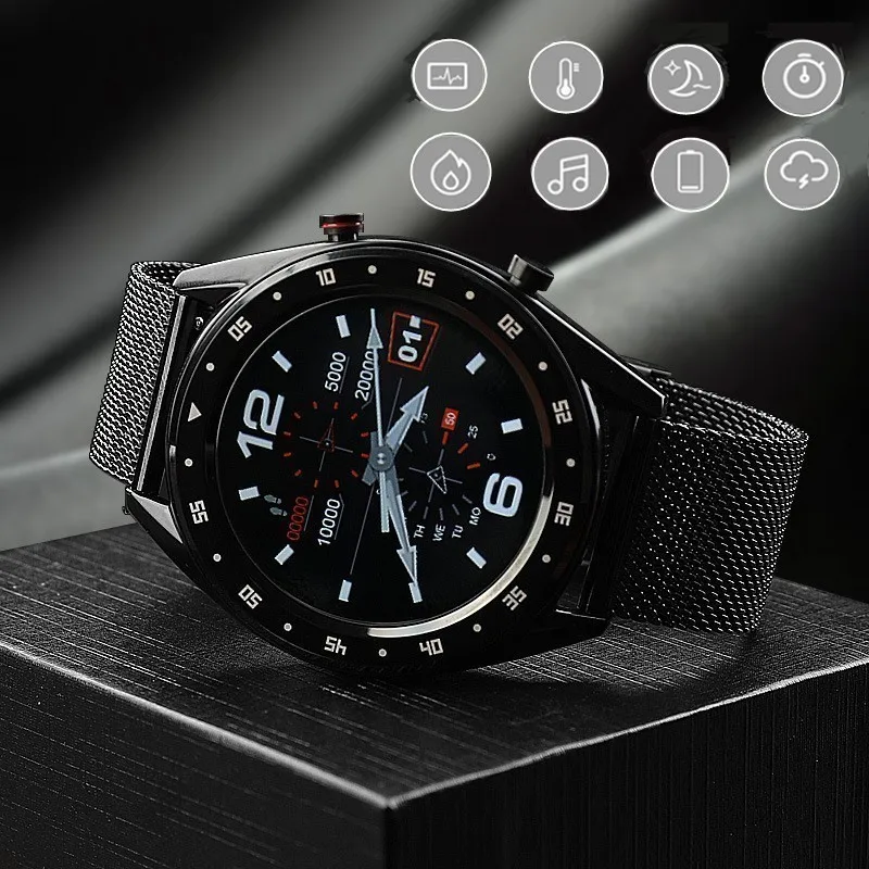 Мужские спортивные часы из натуральной кожи совместимы с IOS и Andorid круглые Смарт