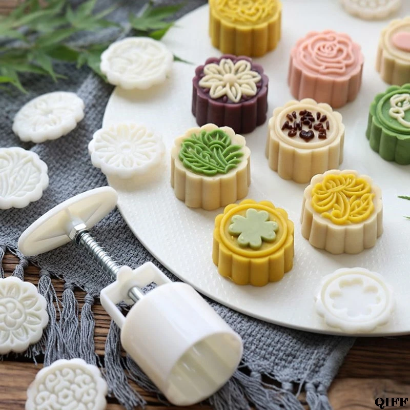 4 шт. Ручной пресс для печенья Печать Луна Торт Декор баррель Mooncake плесень 125 г DIY инструмент