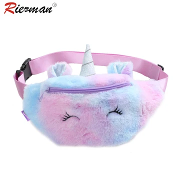 

RIEZMAN Cute Unicorn 2020 Female Waist Bag Kids Fanny Pack Cartoon Plush Women Belt Bag Fashion Travel Phone Pouch Chest Bag