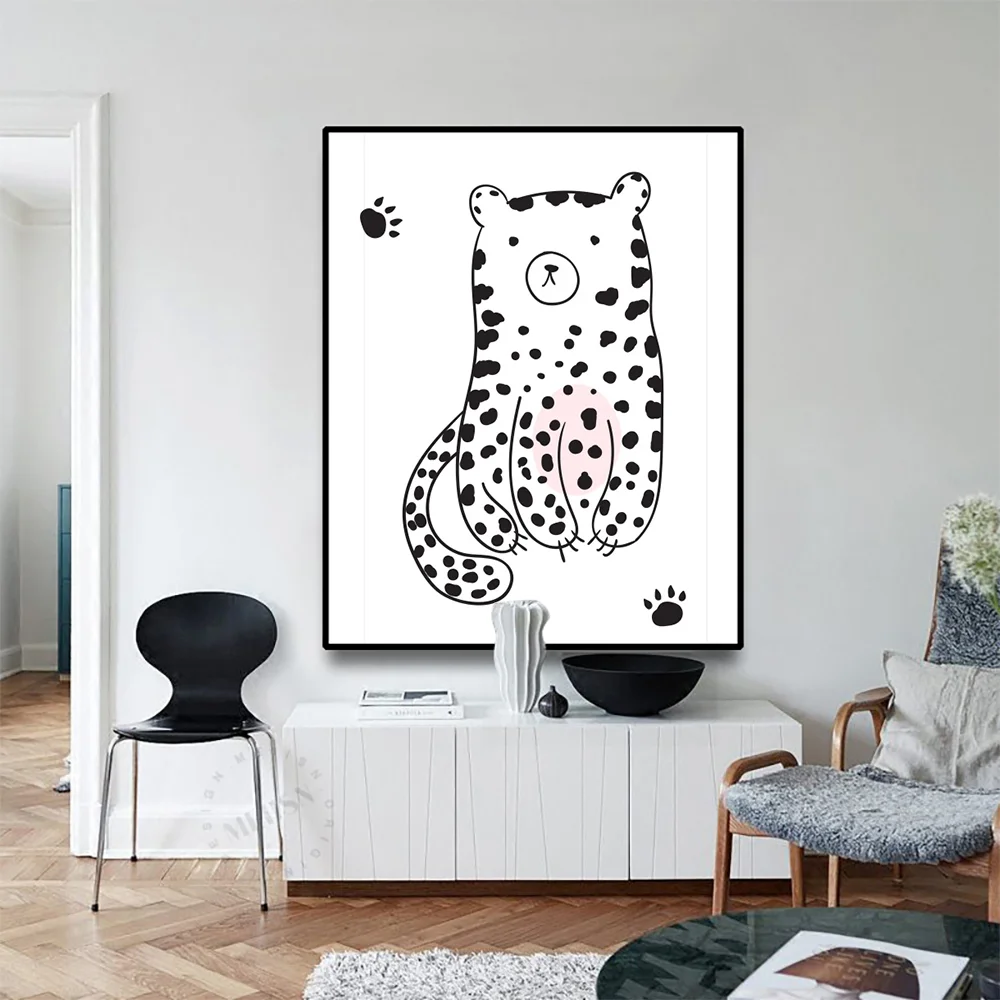 Wall Art Canvas Poster Painting Cute Animal Leopard Stick figure Decor Picture Modern Home Decoration For Children Living Room