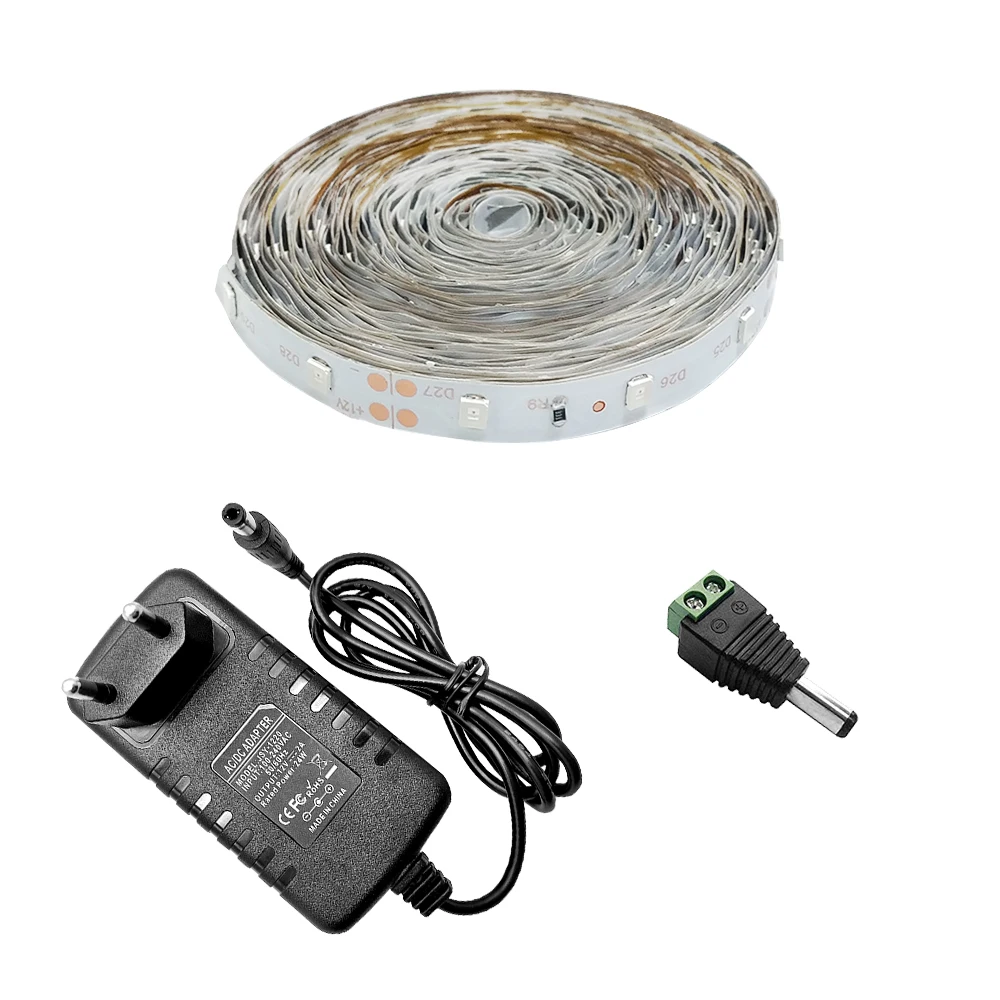 Светодиодный светильник 2835 SMD DC12V гибкая светодиодная лента 1 м 2 м 3 м 4 м 5 м ТВ Настольный экран подсветка светодиодный блок питания