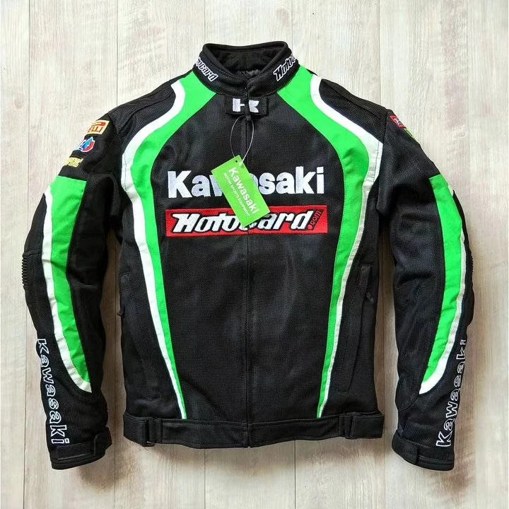 

Motorcycle Windproof Jackets For Kawasaki Motocross MTB Bike Motorbike Men's Jacket With Protector