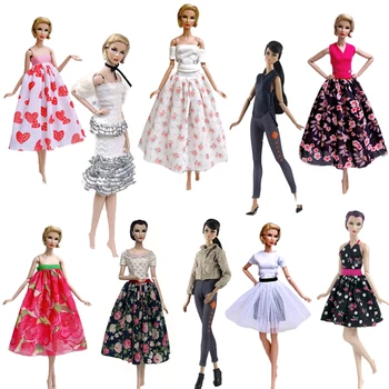 

Fashion Doll Clothes For Barbie Doll Outfits Floral Party Dress Gown Shirt & Midi Skirt Dress 1/6 Kids Toy Dolls Accessories