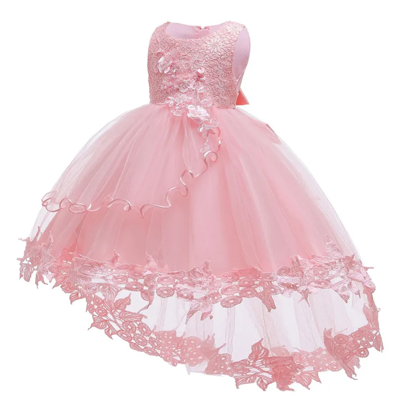 Платье для маленьких девочек от 0 до 24 месяцев, 1 год, платья для маленьких девочек на день рождения, платье с лепестками из тюля, Vestido, праздничное платье принцессы - Цвет: pink