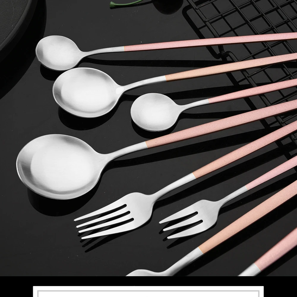 Description Picture 2 of itemPink Gold Western Tableware Dinner Knife Fork Spoon Teaspoon Flatware Cutlery Set Stainless Steel Home Dinner Dinnerware Set