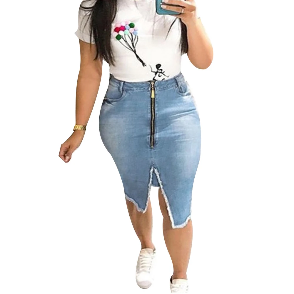

Women's Denim Skirt Ladies Zipper Tassel Sexy Slim Skirt New Fashion Fringe Around The Side Women's Clothing Dropshipping