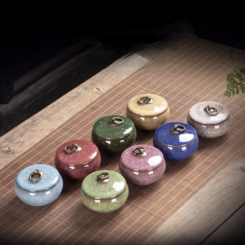 Creative Crack Ceramic Mini Tea Caddy Household Portable Storage Jar with Lid Cosmetic Jewelry Storage Box Gift Home Decoration tea tin box tea canister