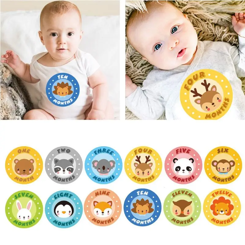 Ice-Cream Baby-Growth-Album Photography Monthly Newborn-Baby Sticker Animal 12pcs/Set