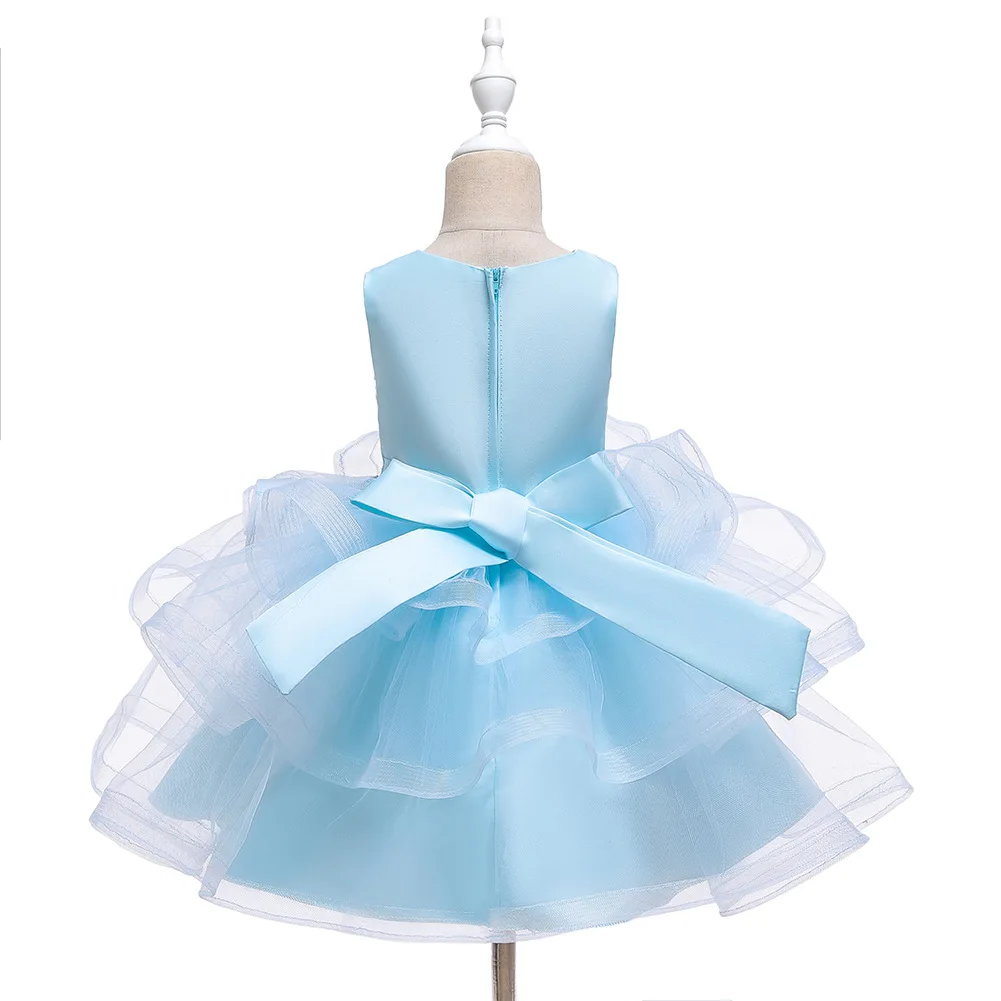 Новое летнее платье принцессы для маленьких девочек, платье-пачка с кружевным бантом и цветочным принтом, детская одежда, рождественское платье, vestidos, голубое, розовое, 2-5-10 лет