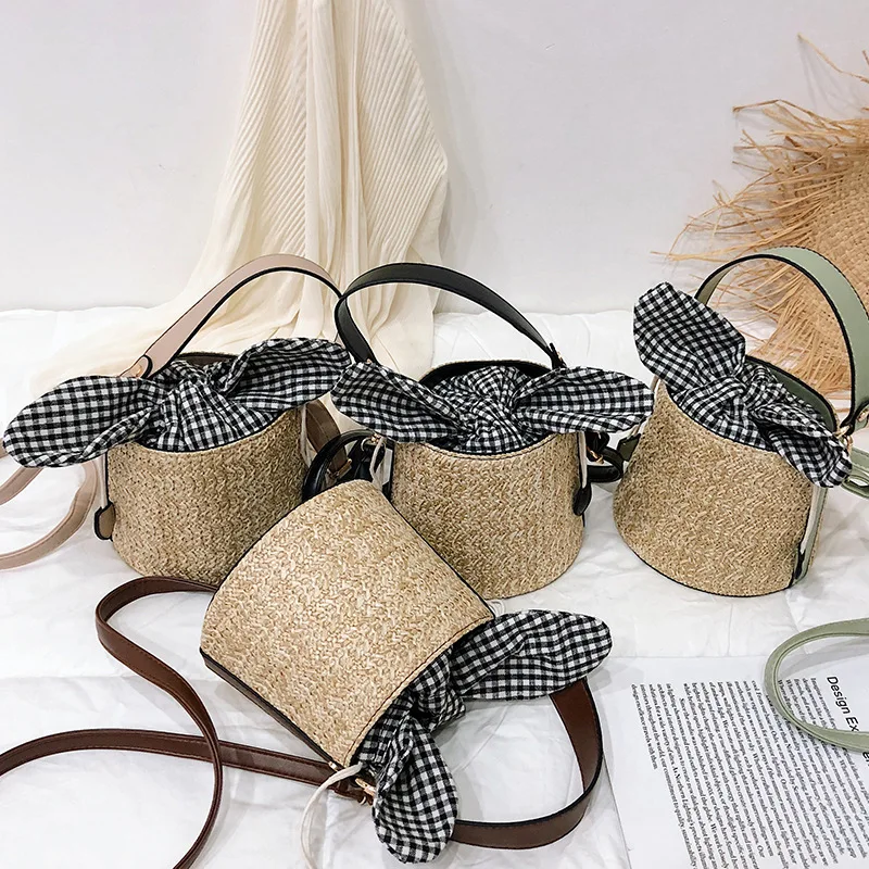 

2020 Summer New Straw Bucket Bag Wild Southeast Asian Women's Bags Woven Beach Small Bags Shoulder Handbags Handbags