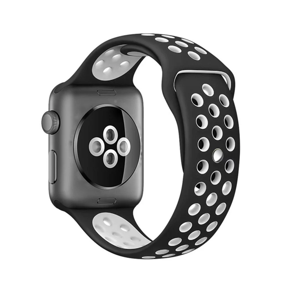 High quality 42mm 38mm 40mm 44mm strap for iphone watch band sports link Bracelet for Apple Watch band Silicone series 5 4 3 2 1 - Цвет ремешка: Black with white