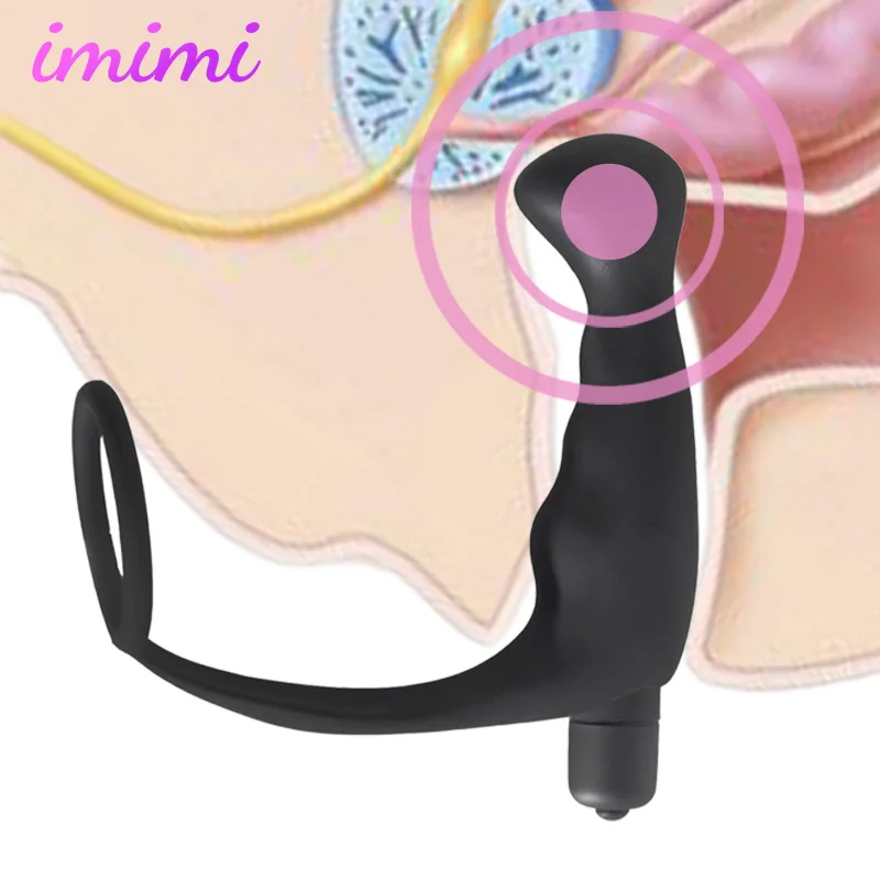 Male Prostate Massage Vibrator Strap On Penis Anal Plug for Man Anal Vibrator Silicone Penis Delay Ejaculation Ring Sex Toys