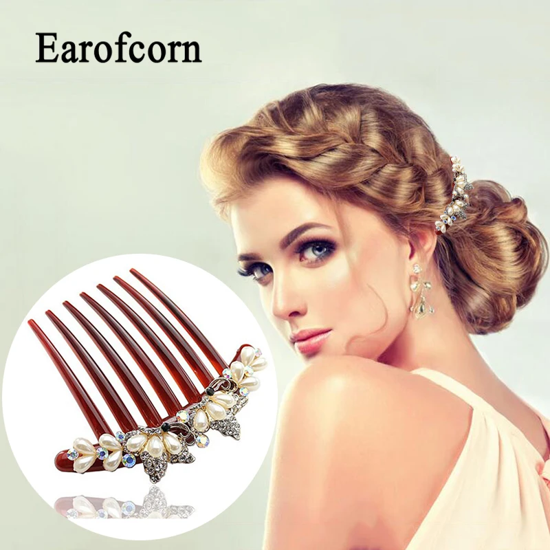 Женские гребни для волос Earofcorn Fashion Стразы с цветами жемчужная заколка аксессуары