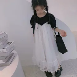 Vestido de menina, estilo japonês e coreano, roupa de princesa de cintura alta com renda de pérola, nova moda verão 2021, roupas para bebês e crianças