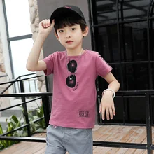 Футболка с короткими рукавами из чистого хлопка для мальчиков; Новинка года; корейский стиль; топы с короткими рукавами для мальчиков; модная детская одежда; Summ