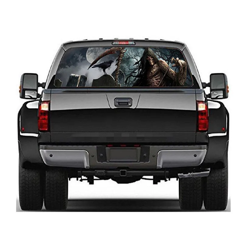 3D Pickup Horror Totem Grim Reaper Death Forest Rear Window Graphic Sticker Car Truck Van Decal for SUV Car Sticker