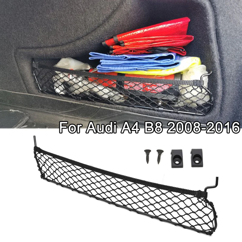For Audi A4 B8 2008- 2016 Car Back Rear Trunk Seat Storage Cargo Bag Mesh Car Organizer Elastic String Net Bags Auto Accessories