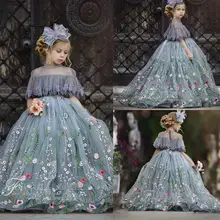 Милое фатиновое бальное платье с цветочным узором для девочек детское нарядное платье со стразами и кружевной аппликацией для причастия