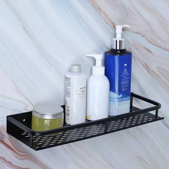 

New 30-50cm Black Bathroom Shelf Rack Holder Kitchen Wall Shelves Basket Storage Rack Towel Bar Free of punch Aluminum