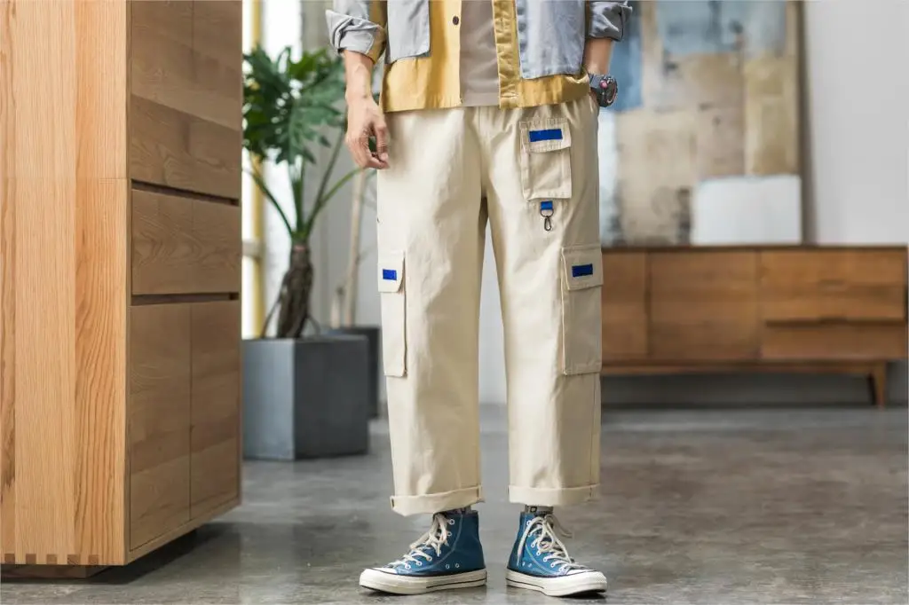 Для Мужчин's Повседневное брюки ярких цветов на осень, высококачественные хлопковые брюки мужские с несколькими карманами модные брюки для девочек свободные удобные брюки карго A987