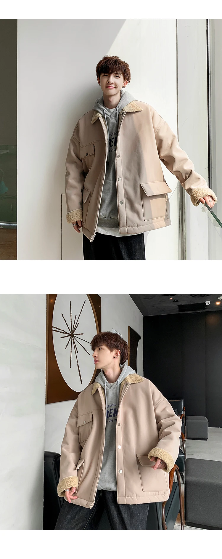 Winter Plus Velvet Jacket Men's Warm Thick Fashion Parka Men Solid Color Casual Cotton Jacket Man Streetwear Loose Coat Male