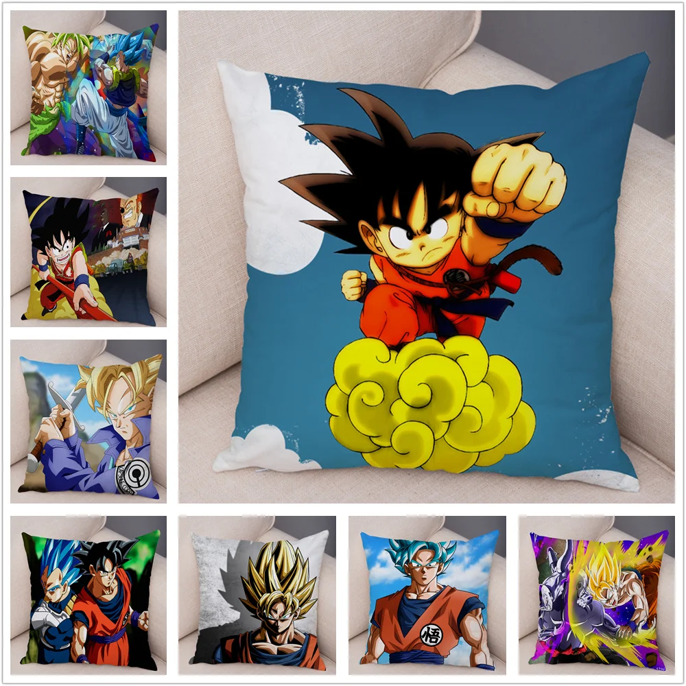 

Cartoon Super Saiyan Dragon Ball Z Cushion Cover for Sofa Home Pillow Case Super Soft Short Plush Decor Japan Anime Pillowcase