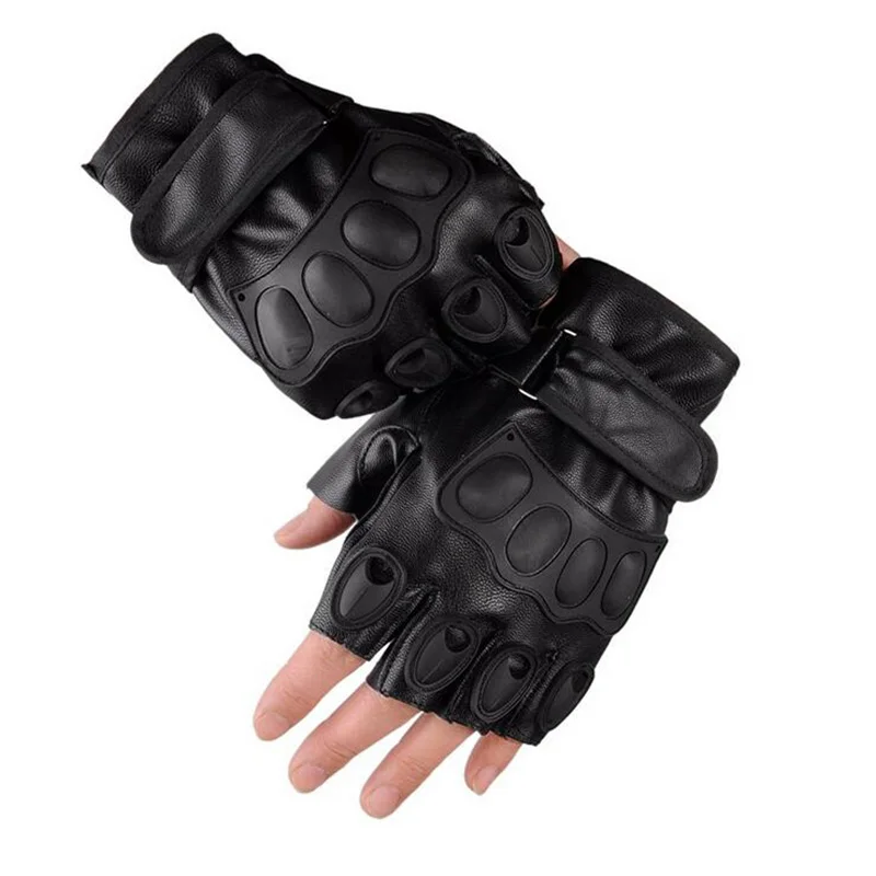 Men's Black Rivet Punk Half Finger Leather Gloves