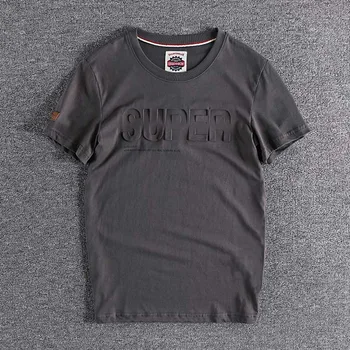 

2020 Simple embossed letter pattern solid color cool comfortable youth t-shirt European and American men's round neck tops 0127