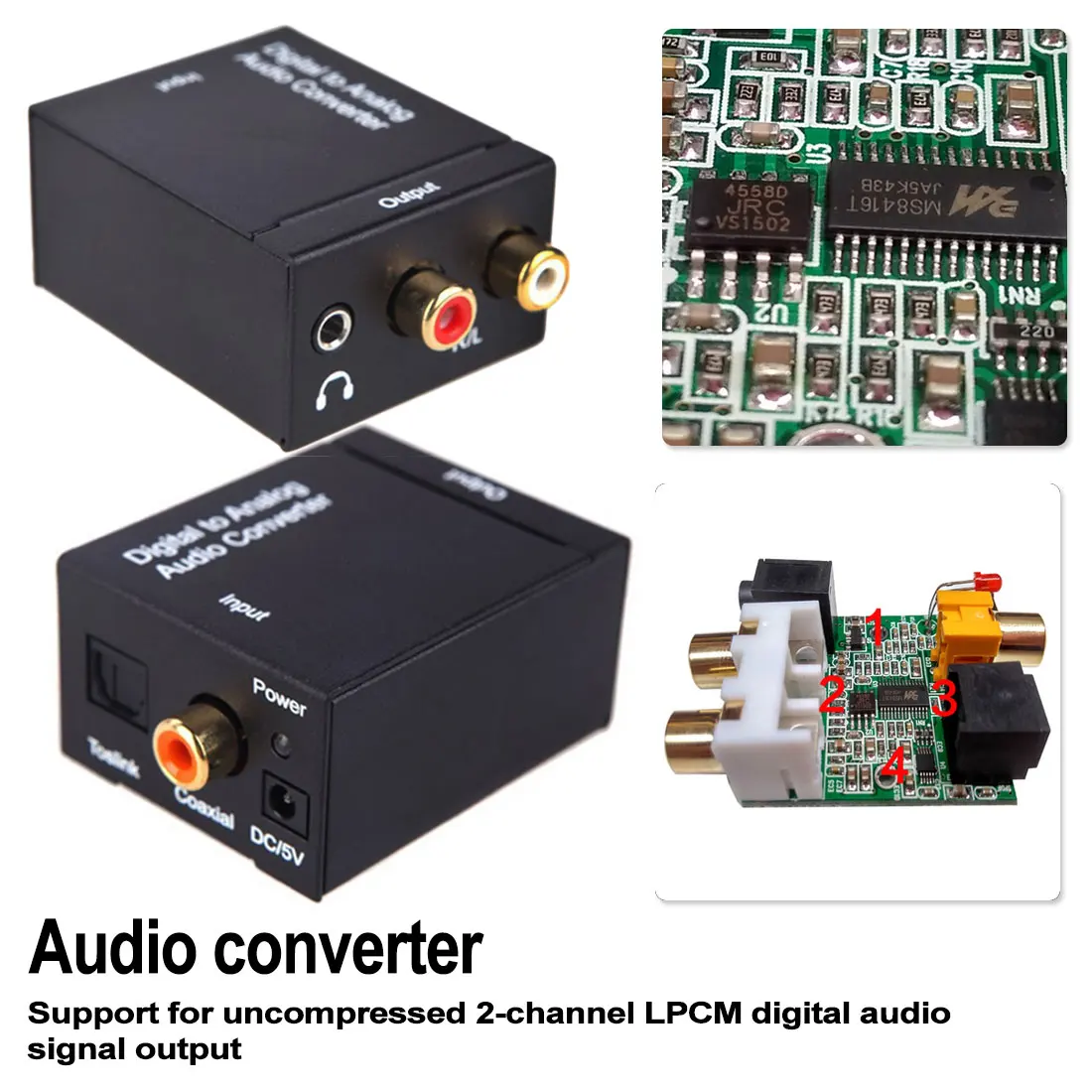 

EU Decoder Optical Fiber Coaxial Signal to Analog DM-HG46 3.5mm Audio Converter Amplifier Stereo Audio Adapter For TV PC Player