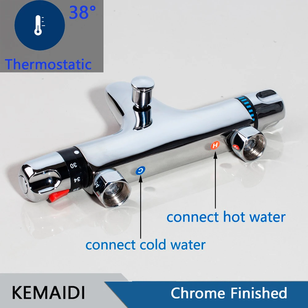 Bathroom Shower Faucet Set KEMAIDI Thermostatic Bathroom Shower Faucet Wall Mounted Bathtub Hot Cold Water Mixer Constant Temperature Mixing for Bath