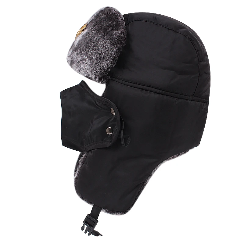 Winter hat Soviet Military Russian Pilot Winter Outdoor Ski Protective Men's Rabbit Thick Leather