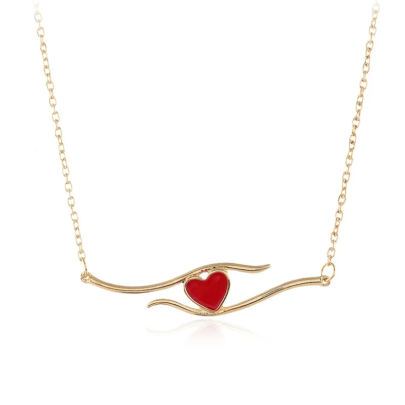 

New Products Accessories Europe And America Popular Fashion Heart Necklace Online Celebrity Elegant Painting Oil Simple-Style Sw