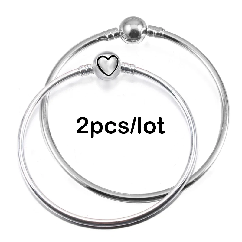 Round Bangle Bracelets 2pcs for bracelet jewelry Fit Brand Beaded Heart DIY Women Men Kid Children Jewelry Accessories