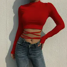 Женская футболка с круглым вырезом, облегающий укороченный топ обёртывать накрест, Облегающая рубашка на лямках