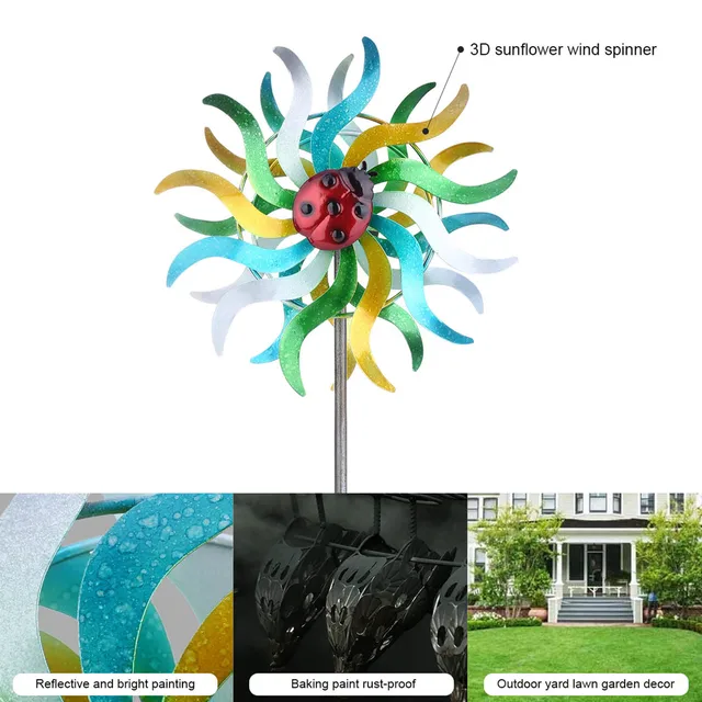 Tooarts 3D Napraforgó Szél Fonó Madárcsökkentő Pinwheels Reflective Szikrázó Madárrátrétű Szélmalom Protect Növények Kerti Dekoráció