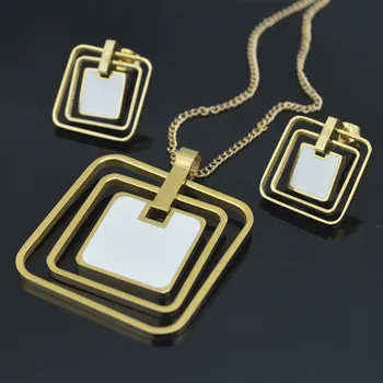 

White Enamel Square Necklace Pendant Earrings Jewlery Sets for Women Gift Fahion BTE172