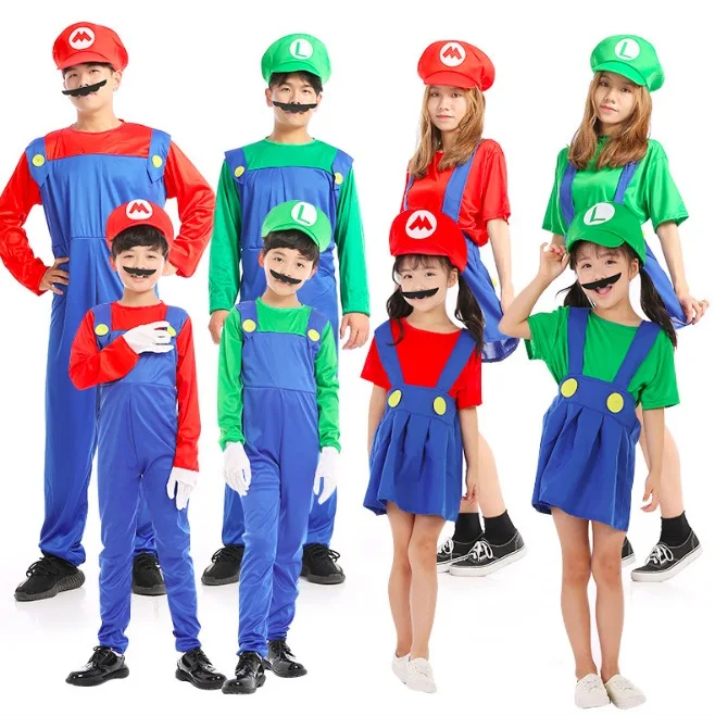 Костюмы для косплея «Super Mario Bros»; одинаковые комплекты для семьи; вечерние костюмы для девочек с изображением героев мультфильма «Mario Luigi»; шляпа; SA4504