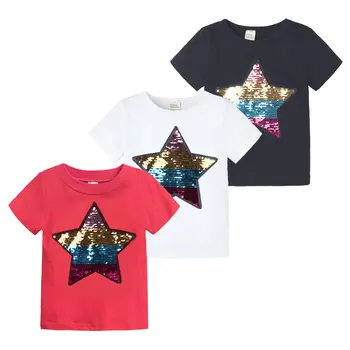 

Elvesnest Graphic T Shirts Discoloration Sequins powerpuff Kids Boys Tops Cotton Short Sleeve Girls T-Shirts Summer Kids Clothes