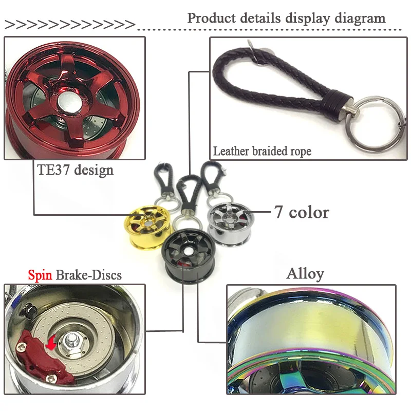 4,5 см Большой размер! Роскошные шины для дрифта сплав 5 спиц дизайн колеса обод автомобиля брелок для ключей с кожаной веревкой 360 Вращающийся дисковый тормоз