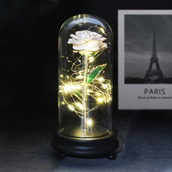 

2020 Eternal Rose Galaxy 24K Gold Foil Glass Flowers Dome with LED Light Gifts for Mother's Day Wedding Decor Dropshipping