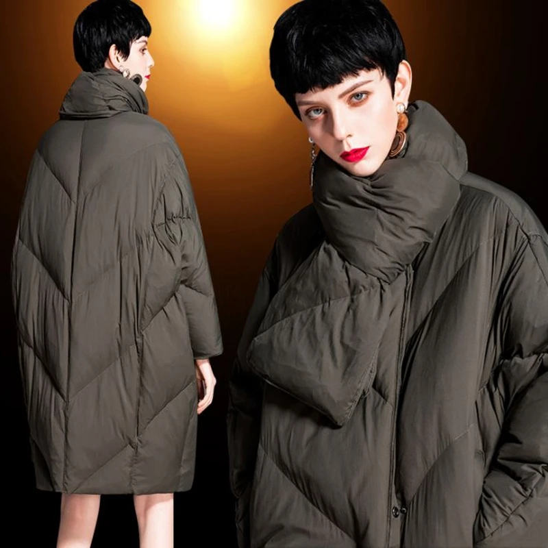 New style winter female down jacket women No collar long cotton duck clothes ladies black thick warm fashion green Overcoat | Женская