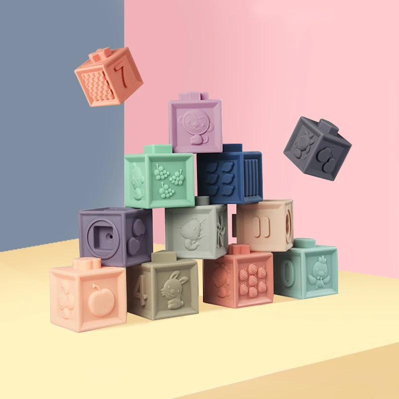Детские игрушки, силиконовые строительные блоки, 3D сенсорные мягкие шарики для рук, Детские массажные с резиновым покрытием, прорезыватели для зубов, Игрушки для ванны