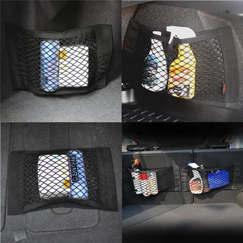 Huihom 40*25 см, Универсальная автомобильная Сетчатая Сумка-органайзер на задний багажник, сумка для хранения, карман на липучке, эластичная сетчатая сетка, автомобильные аксессуары