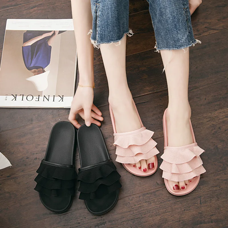 

2019 Summer New Style Anti-slip Wave Pattern Silk Fabrics Women's Sandals Indoors And Outdoors Home Beach Modern And Trendy/wome