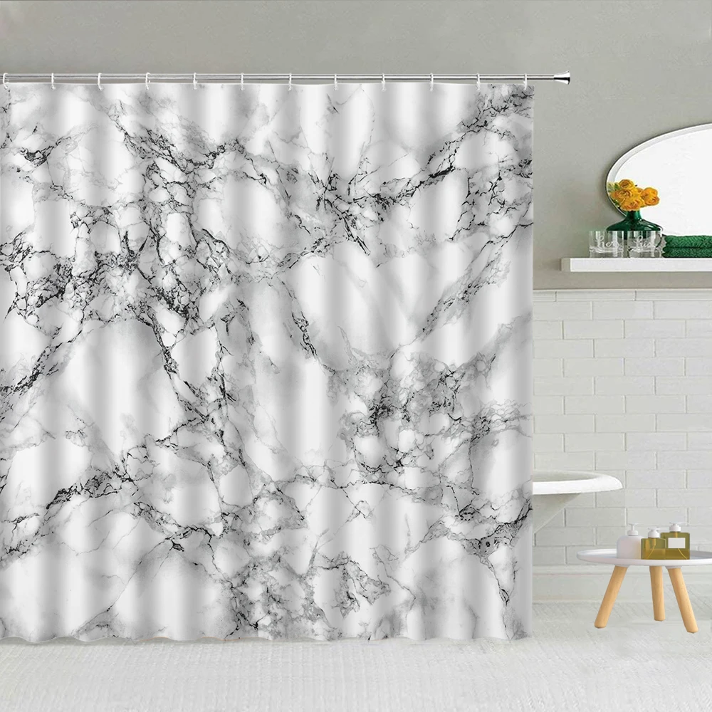 

Simplicity Luxurious Marble Ink Texture Shower Curtain Polyester Fabric High Quality Bath Screen 3D Printing With Hooks Decor